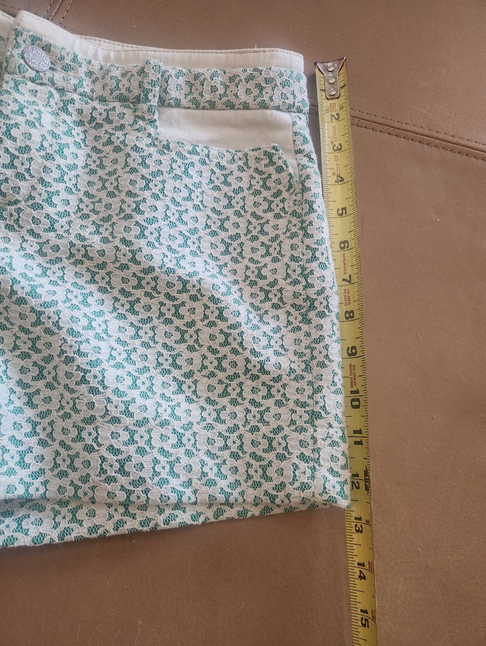 Green Patterned Jean Shorts - Picture 9 of 10
